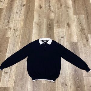 Salvatore Ferragamo navy blue cotton knit sweater long sleeve polo
